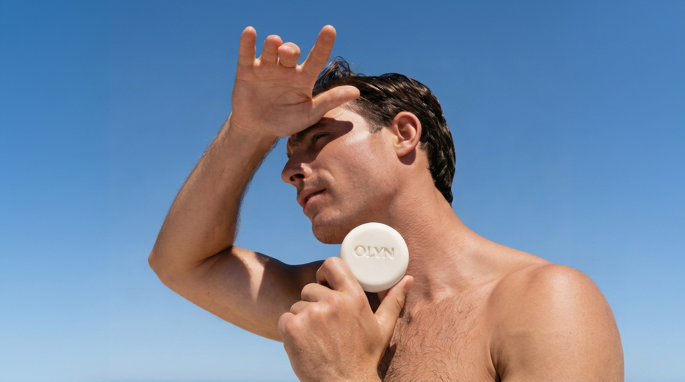 Man holding OLYN perfumed soap for men